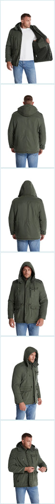 Men’s Hooded Winter Jacket – Thick Lamb Fleece Lining, Multi-Pocket,