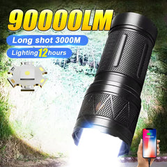 9000000LM Rechargeable Tactical LED Flashlight – 600W, Long-Range Beam, 12000mAh Power Bank, Waterproof & Zoomable