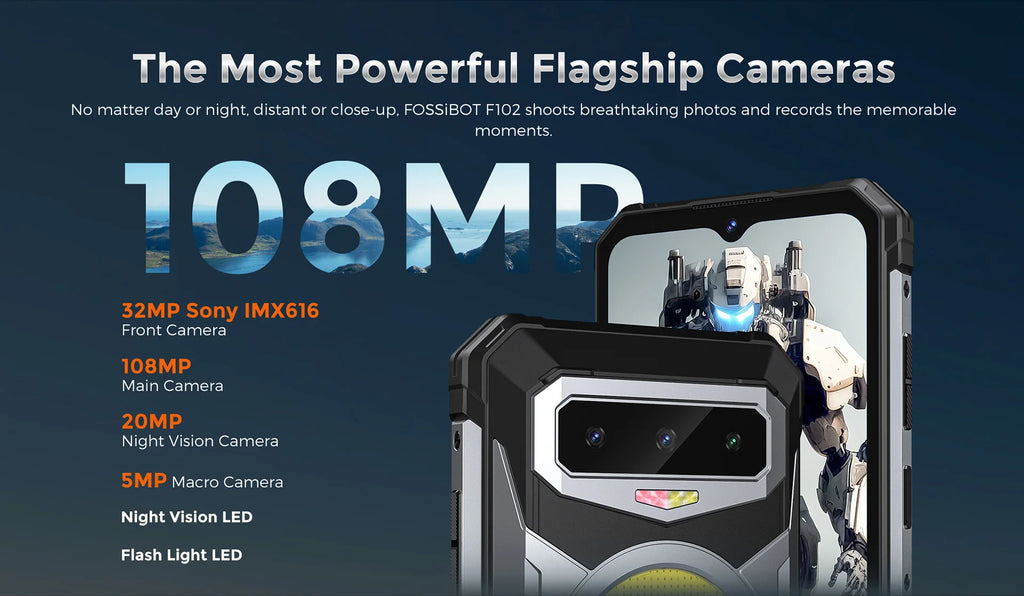 FOSSiBOT F102 Rugged Smartphone – 16500mAh Battery, 20GB+256GB, Android 13, 120Hz 6.58" FHD+ Display, Helio G99, 108MP Camera, NFC