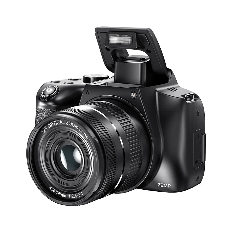 4K HD Digital Camera with Auto Focus & 12X Optical Zoom – 72MP Vlogging Camera for YouTube & Photography