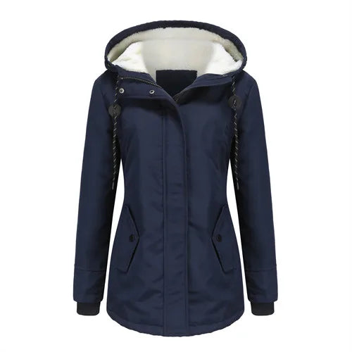 Women's Warm Hooded Parka – Thick Plush Mid-Length Winter Coat (S–5XL)