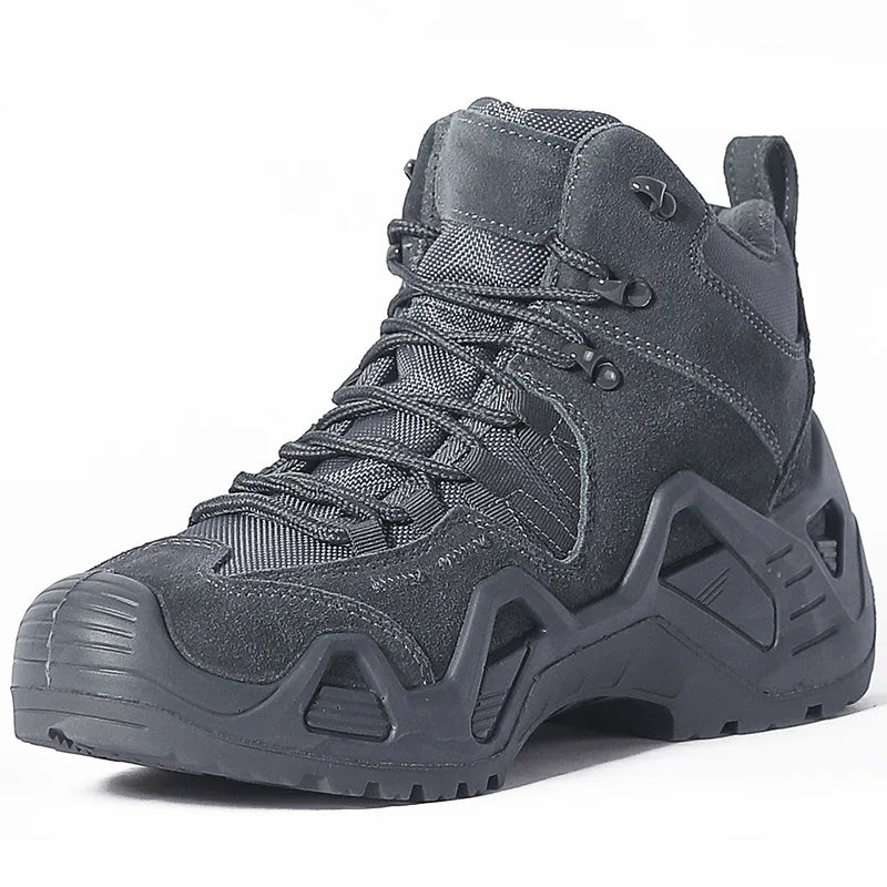 Men’s Tactical Combat Hiking Boots – Waterproof Nylon & Suede Outdoor High Tops for Work, Climbing & Trekking