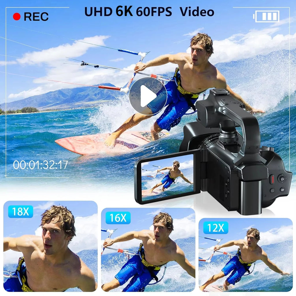 KOMERY 6K Ultra HD Professional Camcorder – 64MP YouTube & Streaming Camera
