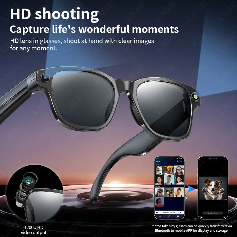 LIGE AI Smart Glasses with 8MP Camera – WIFI & Bluetooth Real-Time Transmission