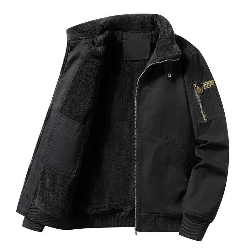 Men's Pilot Bomber Jacket – Winter Fleece-Lined Tactical Windbreaker