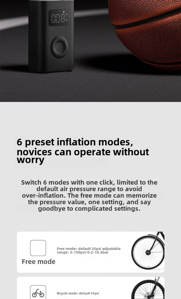 Xiaomi Mijia Air Pump 2 – Portable Tire Inflator with Digital Pressure Detection, 150 PSI, 2000mAh Rechargeable Battery