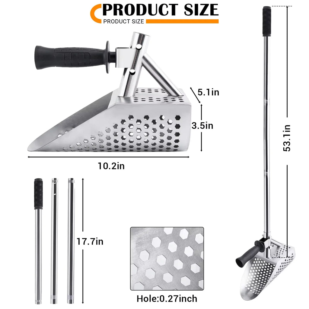 TreasurePulse Stainless Steel Metal Detecting Sand Scoop & Shovel Kit – 2-in-1 Beach Sifter with Ergonomic Handle