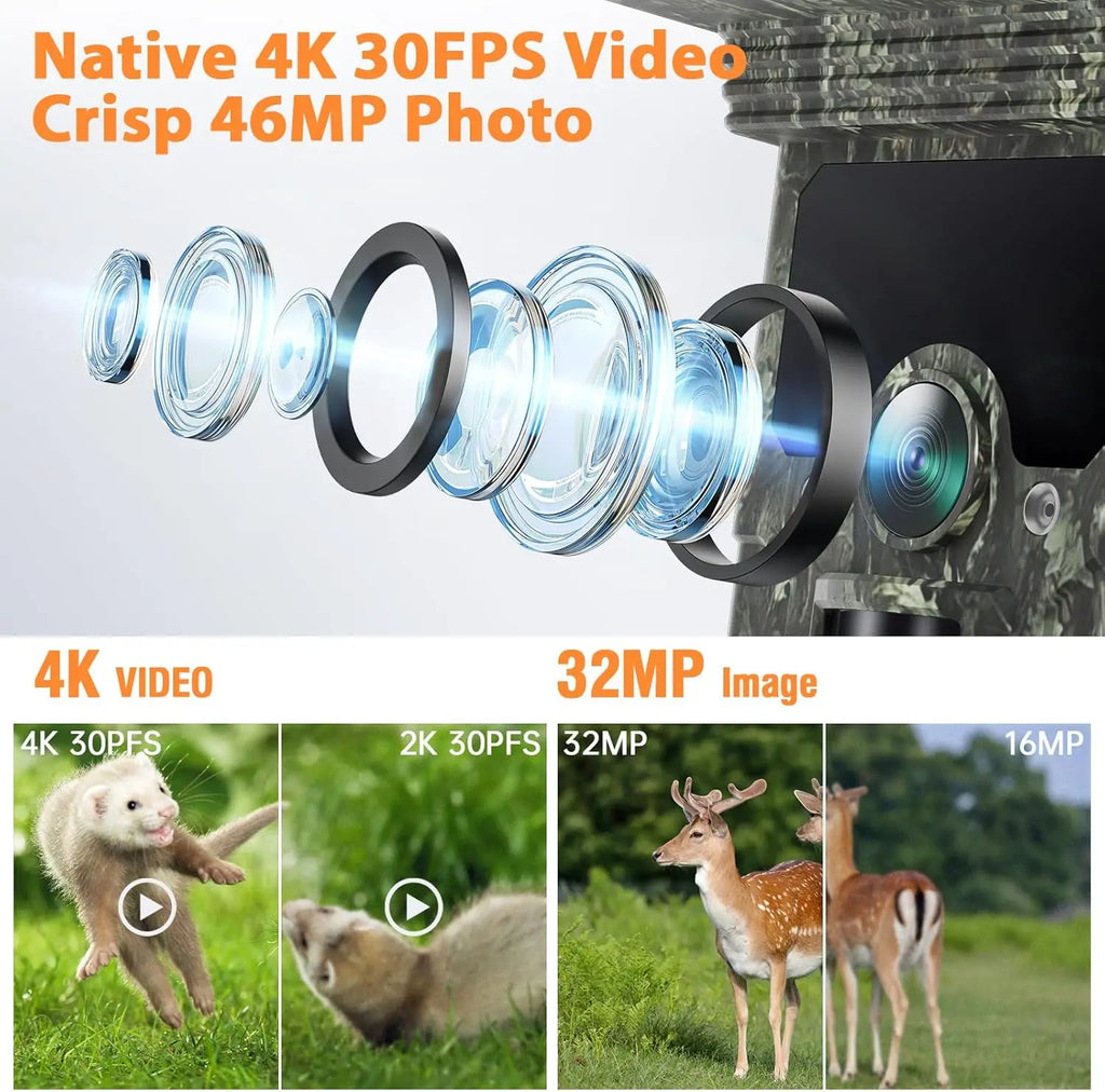 30MP 2K Solar Trail Camera – Infrared Night Vision Wildlife & Security Cam with Motion Sensor & Long Battery Life (IP66 Waterproof)