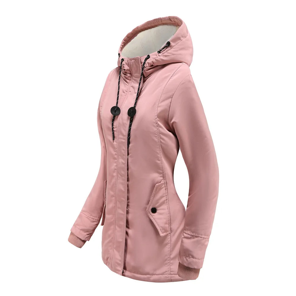 Women's Warm Hooded Parka – Thick Plush Mid-Length Winter Coat (S–5XL)