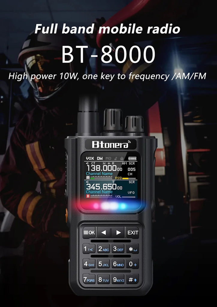 BTONERA BT-8000 Full-Band Ham Radio – 256CH Dual PTT Two-Way Radio with Airband, NOAA, Marine, and Scrambler