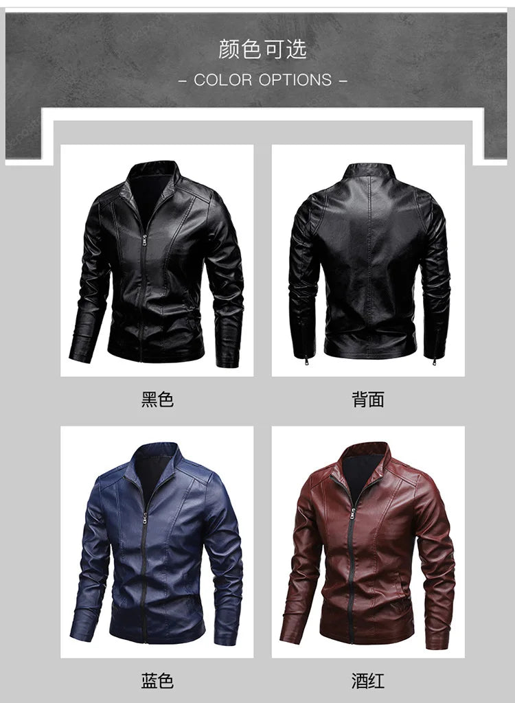 Men's PU Leather Stand Collar Motorcycle Jacket – Casual Windbreaker Biker Coat