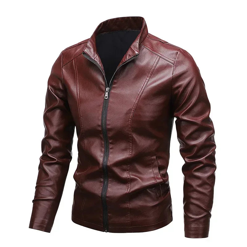 Men's PU Leather Stand Collar Motorcycle Jacket – Casual Windbreaker Biker Coat