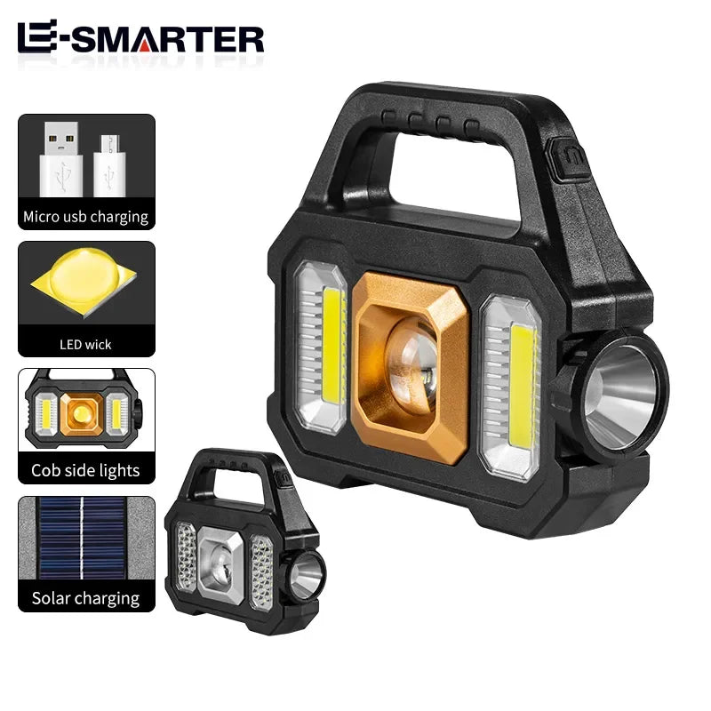 Solar Rechargeable Flashlight – Zoomable Waterproof COB LED Torch & Portable Lantern