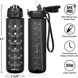 32 oz Motivational Water Bottle with Sleeve – Leakproof BPA-Free Bottle with Straw, Time Marker & Adjustable Strap Carrier (1L) thumbnail 9
