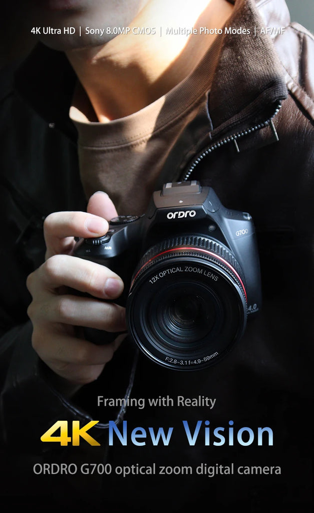 Ordro G700 4K Digital Camera – 12x Optical Zoom Camcorder for Photography & Vlogging