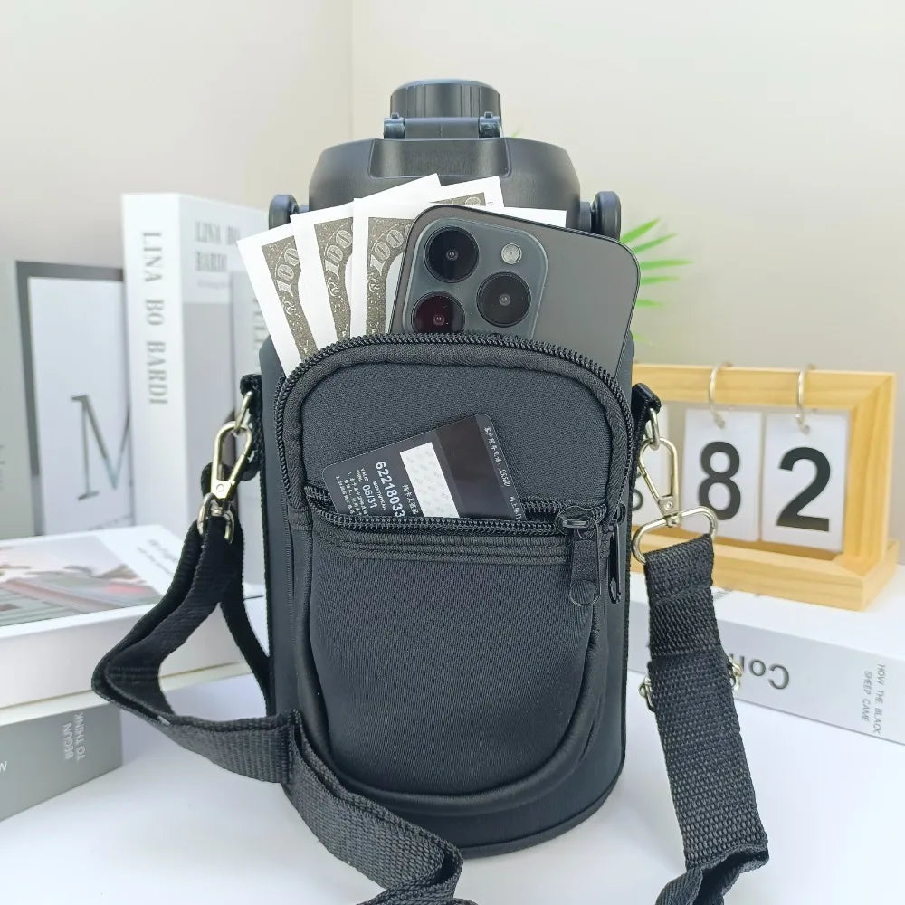 Portable Thermal Water Bottle Bag – Large Capacity Sleeve with Adjustable Shoulder Strap (Black)