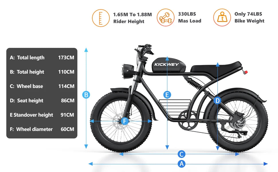 Kickwey K7 1500W Fat Tire Electric Bike – 48V 23Ah Lithium, 46km/h Mountain E-Bike for Adults