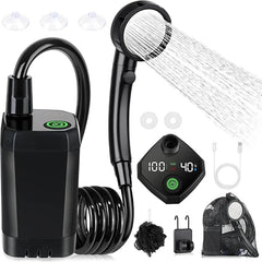 Portable Camping Shower with LED Display – 6000mAh Rechargeable Battery, Adjustable Shower Modes & Electric Pump