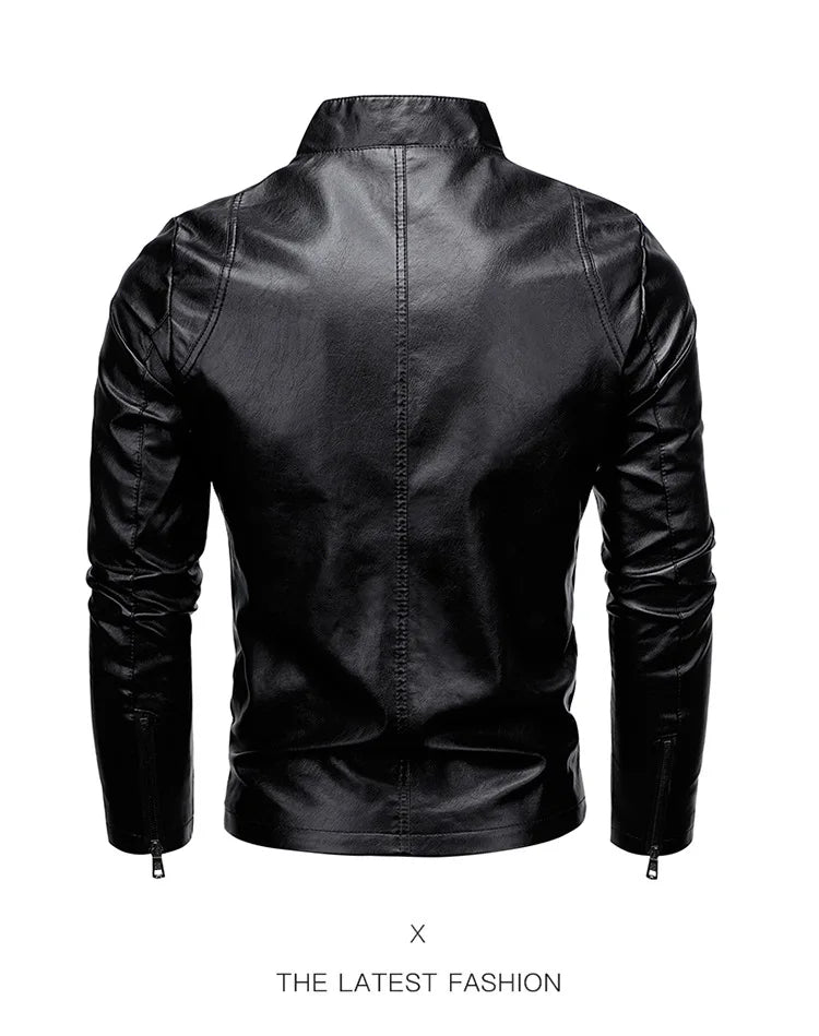 Men's PU Leather Stand Collar Motorcycle Jacket – Casual Windbreaker Biker Coat