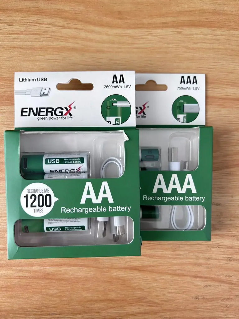 TDRFORCE AA/AAA 1.5V USB Rechargeable Lithium Batteries – 2600mWh/750mWh (4-Pack, CE Certified)