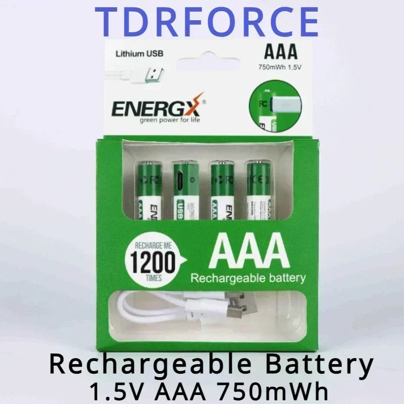 TDRFORCE AA/AAA 1.5V USB Rechargeable Lithium Batteries – 2600mWh/750mWh (4-Pack, CE Certified)