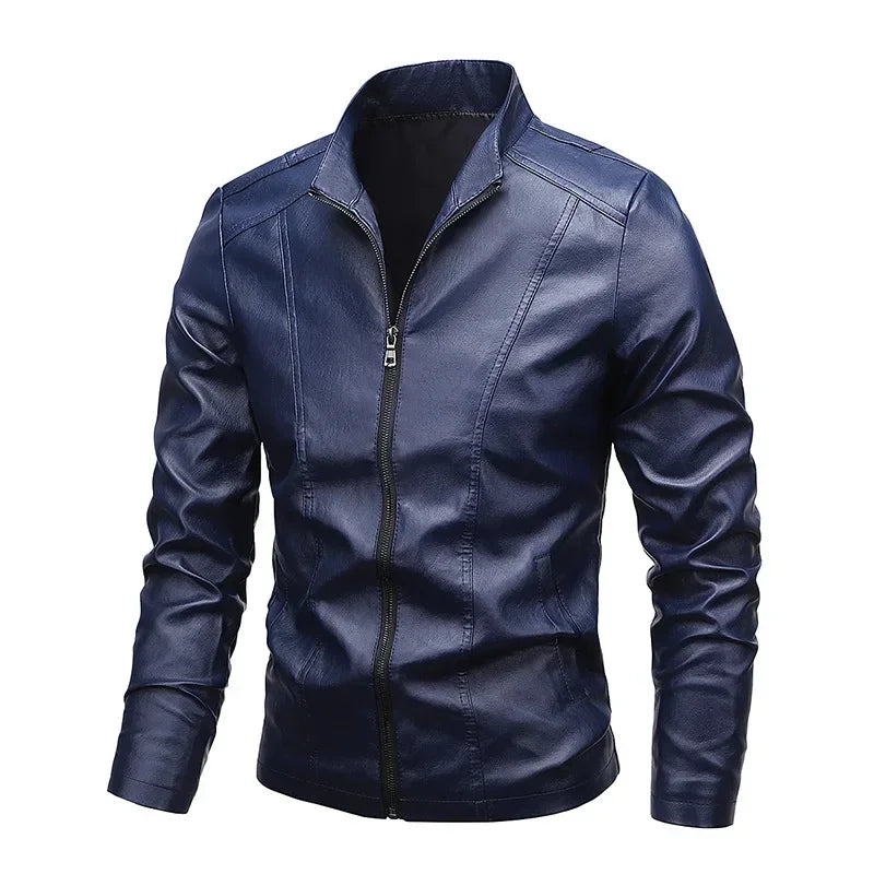 Men's PU Leather Stand Collar Motorcycle Jacket – Casual Windbreaker Biker Coat