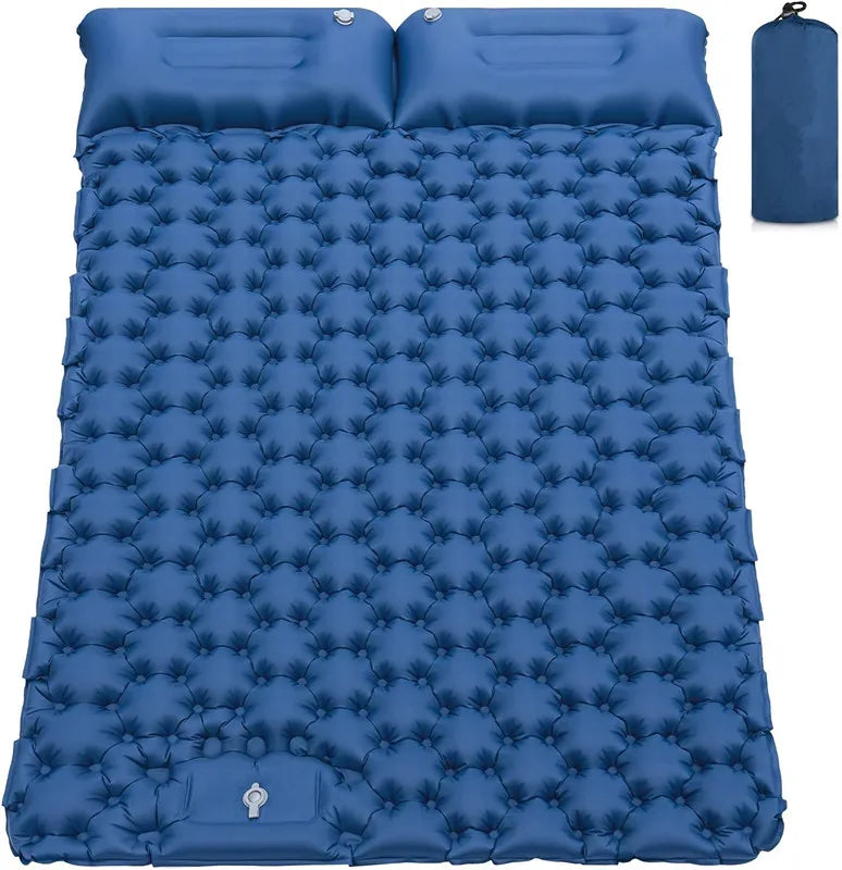 Double Camping Air Mattress with Built-In Pillows – Ultralight Inflatable Sleeping Pad for 2 – Waterproof, Compact & Durable