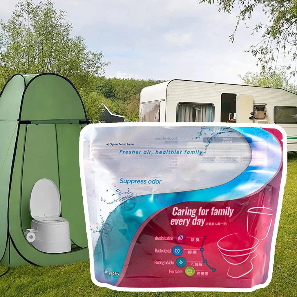 30-Pack Portable Toilet Absorbent Gel Powder – Eco-Friendly Waste Solidifier & Deodorizer for Camping, Travel & Emergency Use
