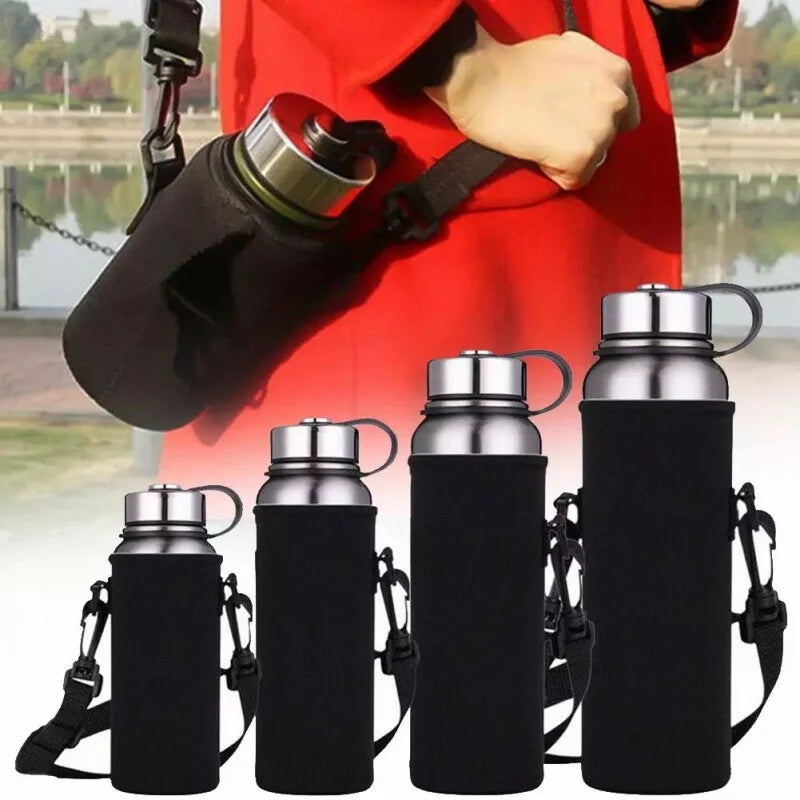 Neoprene Water Bottle Carrier with Strap – Insulated Sleeve for 610ml–1500ml Bottles (Black or Camouflage)