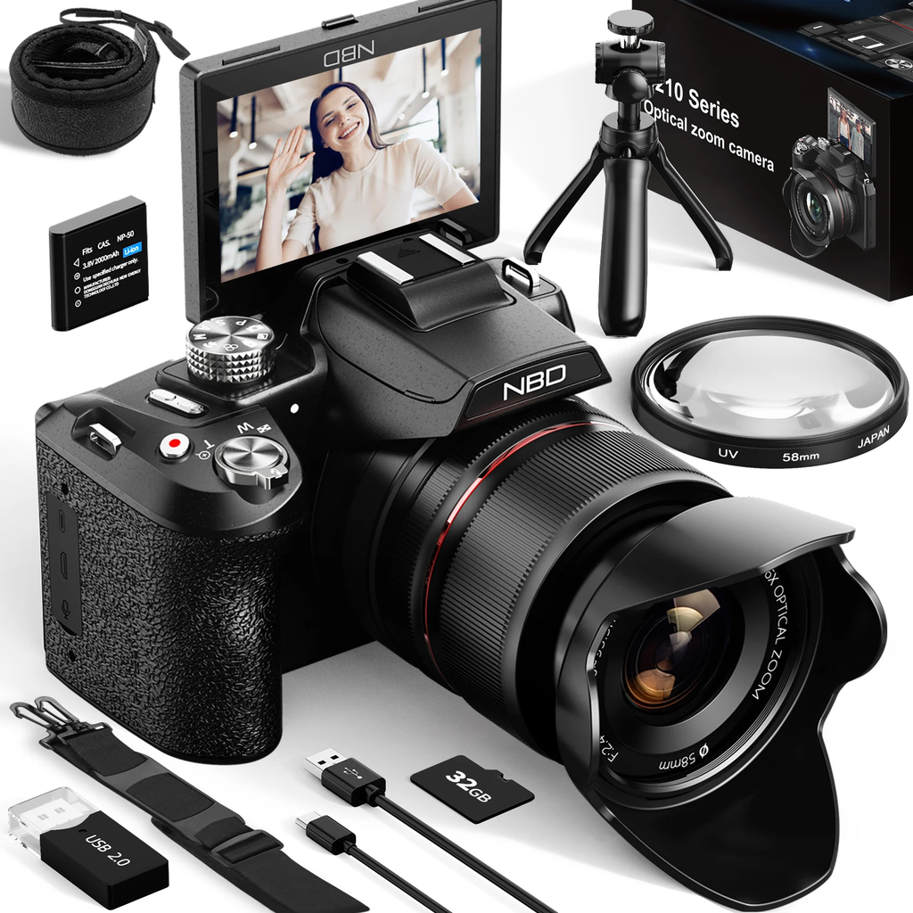 NBD 64MP Digital Camera – 16X Optical Zoom, 5K Video, WiFi & App Control, 180° Flip Screen