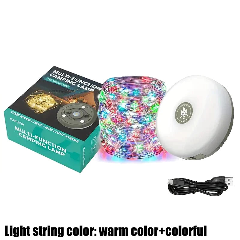 4-in-1 LED Camping Light Strip – 10M Waterproof Rechargeable Tent & Atmosphere Lamp with USB Power Bank (Military Green)