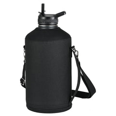 64oz / 128oz Insulated Water Bottle Carrier Bag with Strap – Protective Neoprene Sleeve for Thermos, Mug & Tumbler – Crossbody Holder for Hiking, Camping & Outdoor Use (Black)