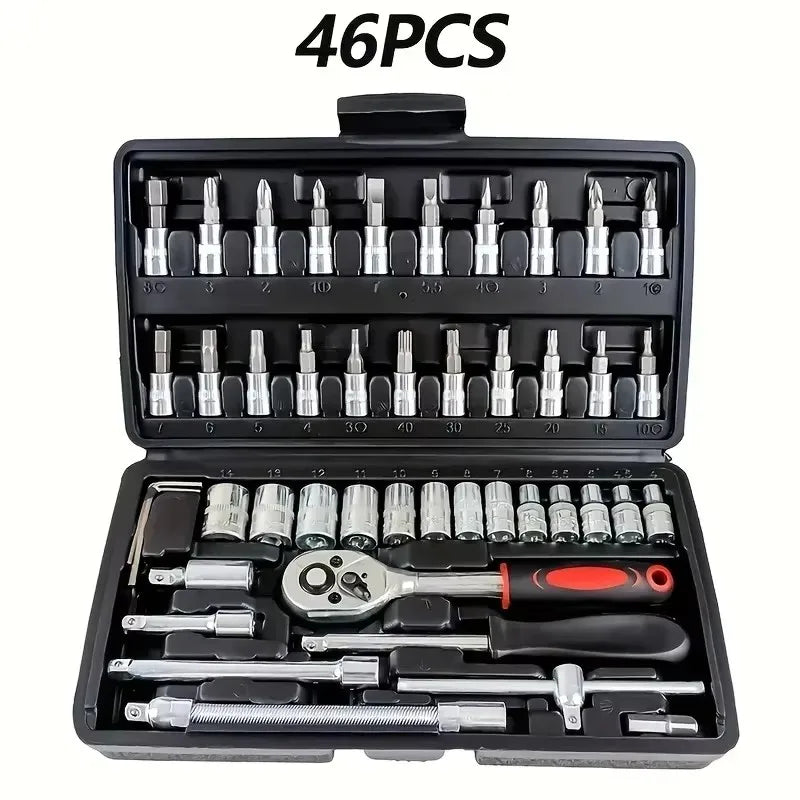 46-Piece 1/4" Drive Socket & Ratchet Wrench Set – Chrome Vanadium Steel with Carrying Case