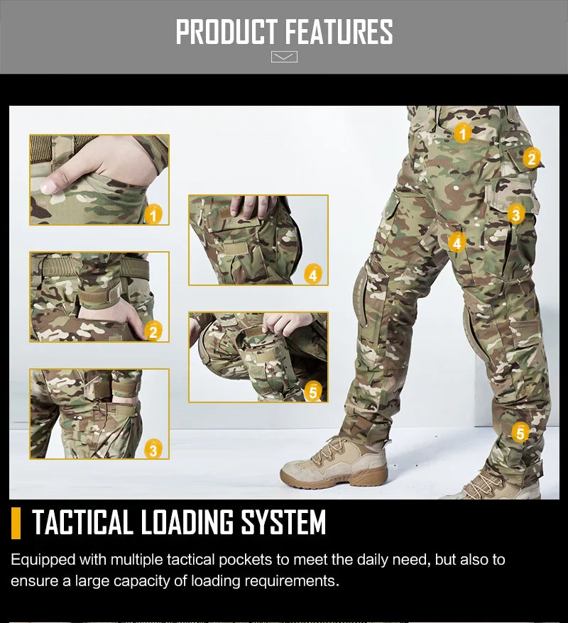 Men’s Tactical Combat Pants with Knee Pads – Camouflage Military-Grade Cargo Trousers for Hunting, Trekking & Outdoor Survival
