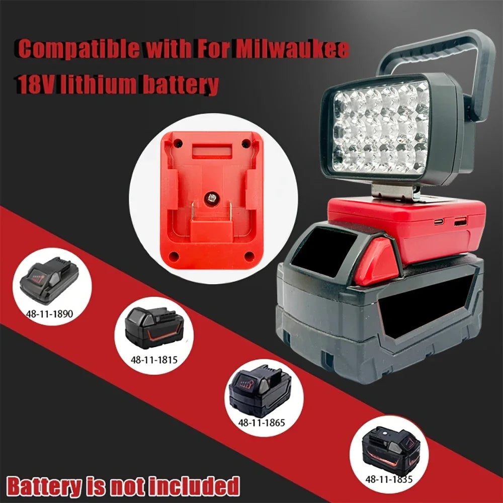 18-LED Portable Work Light – Compatible with Makita, Milwaukee & DeWalt 18V/20V Batteries – 1500LM Spotlight Torch with USB Output
