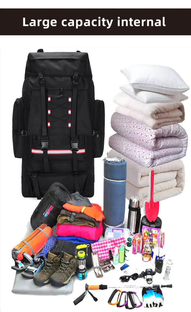 130L Waterproof Hiking Backpack – Heavy-Duty Outdoor Rucksack with Reflective Safety Strips & Molle System