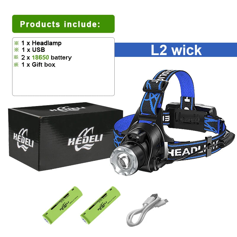 Ultra-Bright XHP360 LED Rechargeable Headlamp – 55,000,000 Lumens | 5000M Long-Range Beam | USB-C Powered