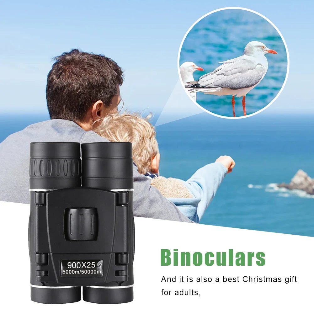 900x HD Long-Range Binoculars – Compact Folding Mini Telescope with BAK4 Prism & FMC Optics (Black)