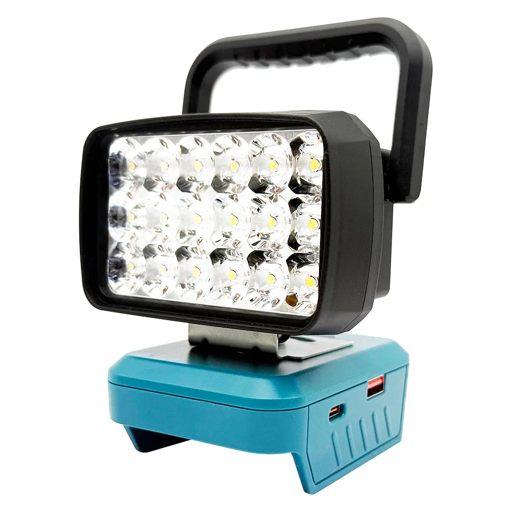 18-LED Portable Work Light – Compatible with Makita, Milwaukee & DeWalt 18V/20V Batteries – 1500LM Spotlight Torch with USB Output