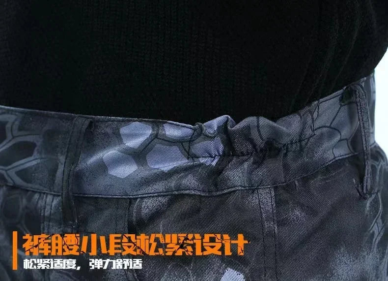 Men’s Wear-Resistant Outdoor Workwear Set – Black Python Pattern | Durable Polyester Tracksuit