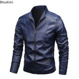 Men's PU Leather Stand Collar Motorcycle Jacket – Casual Windbreaker Biker Coat thumbnail 4