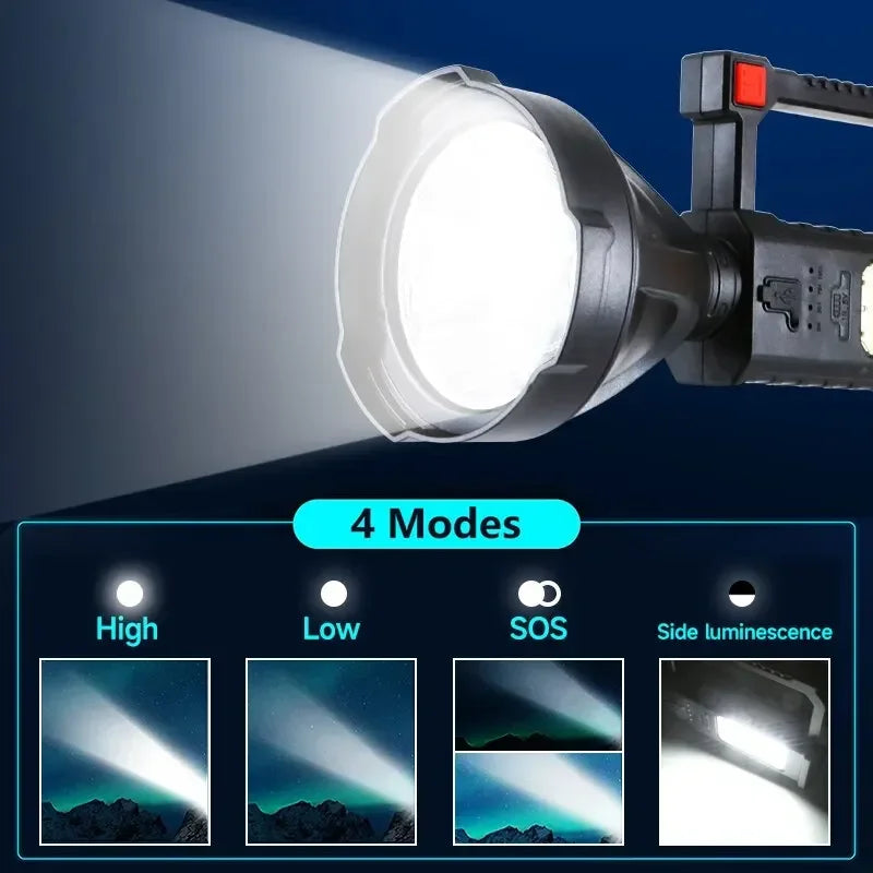 Ultra-Bright Waterproof LED Rechargeable Spotlight – USB Powered Searchlight for Camping, Fishing & Outdoor Survival