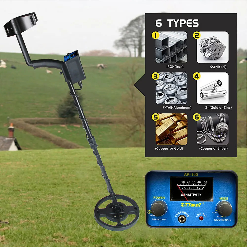 TTAKA7 AK-100 Waterproof Metal Detector – Adjustable Sensitivity, Deep Detection, LCD Display