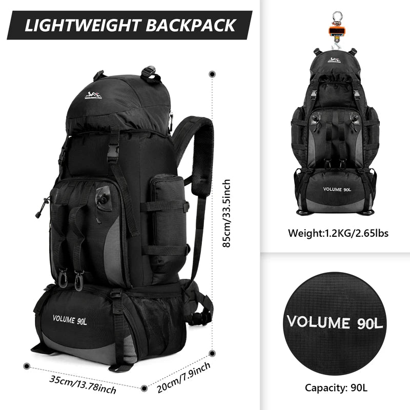90L Waterproof Hiking & Camping Backpack – Large Capacity Outdoor Trekking Bag