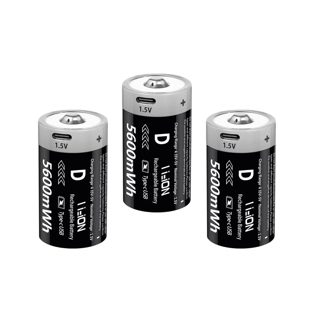 MATOV USB Rechargeable D Size Battery – 1.5V 5600mWh LR20 Lithium-ion D-Cell (2 or 4 Pack)