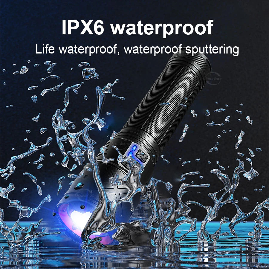 Ultra Bright 15000mAh LED Tactical Flashlight – USB Rechargeable, Zoomable, Long Range (Up to 6000M)