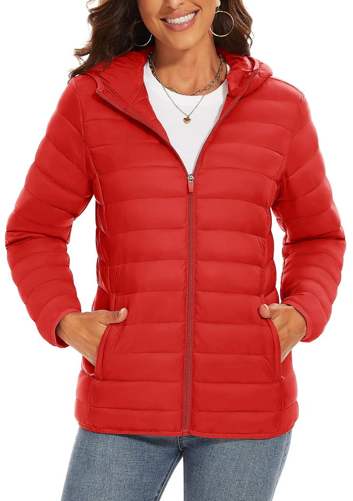 TACVASEN Women’s Full Zip Hooded Puffer Jacket – Lightweight, Warm & Windproof Winter Coat