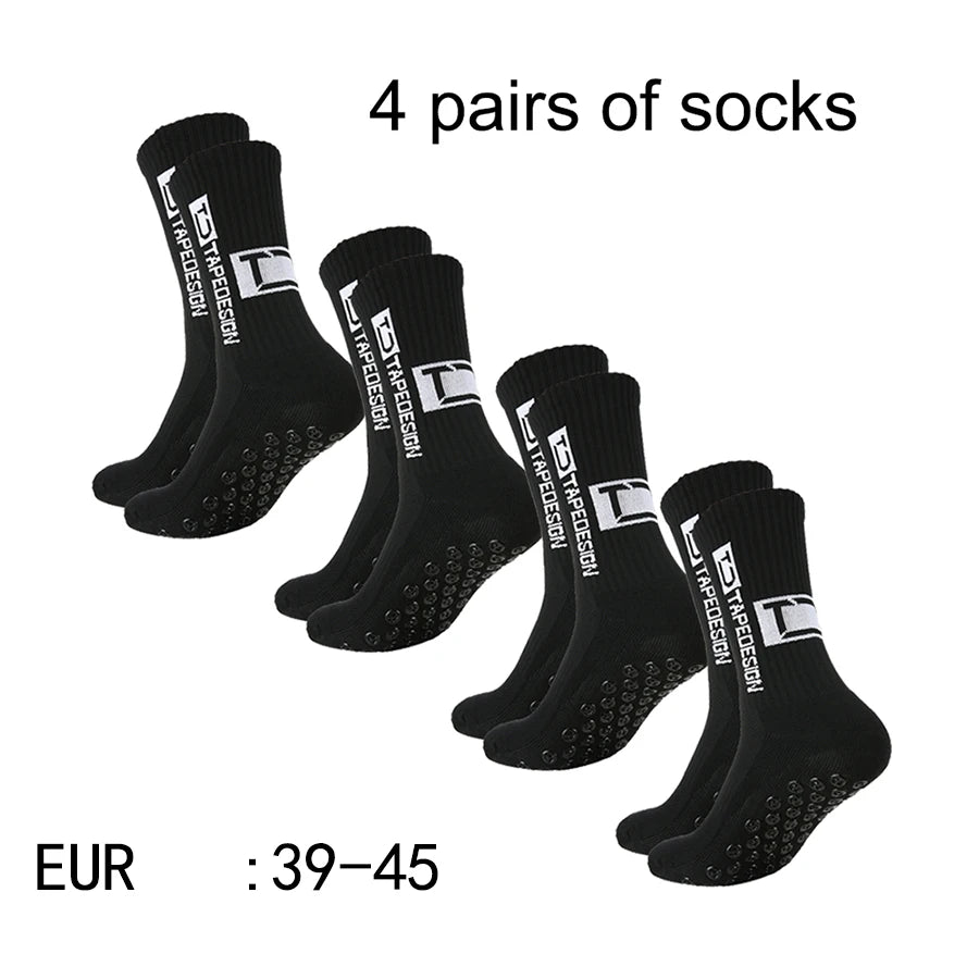 4 Pairs Mid-Tube Non-Slip Football Socks – Breathable & Durable Sports Training Socks (Unisex)