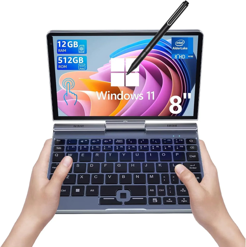 Portable Mini Laptop N150 – 8" Windows 11 Pro Touchscreen Notebook (12GB + up to 1TB SSD)