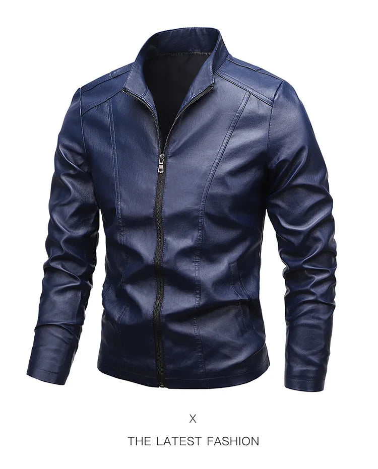 Men's PU Leather Stand Collar Motorcycle Jacket – Casual Windbreaker Biker Coat